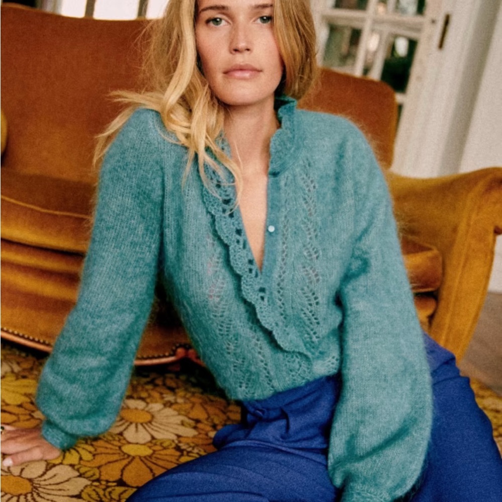 Sezane Sézane Peacock Blue Angie Cardigan Size Small EUC